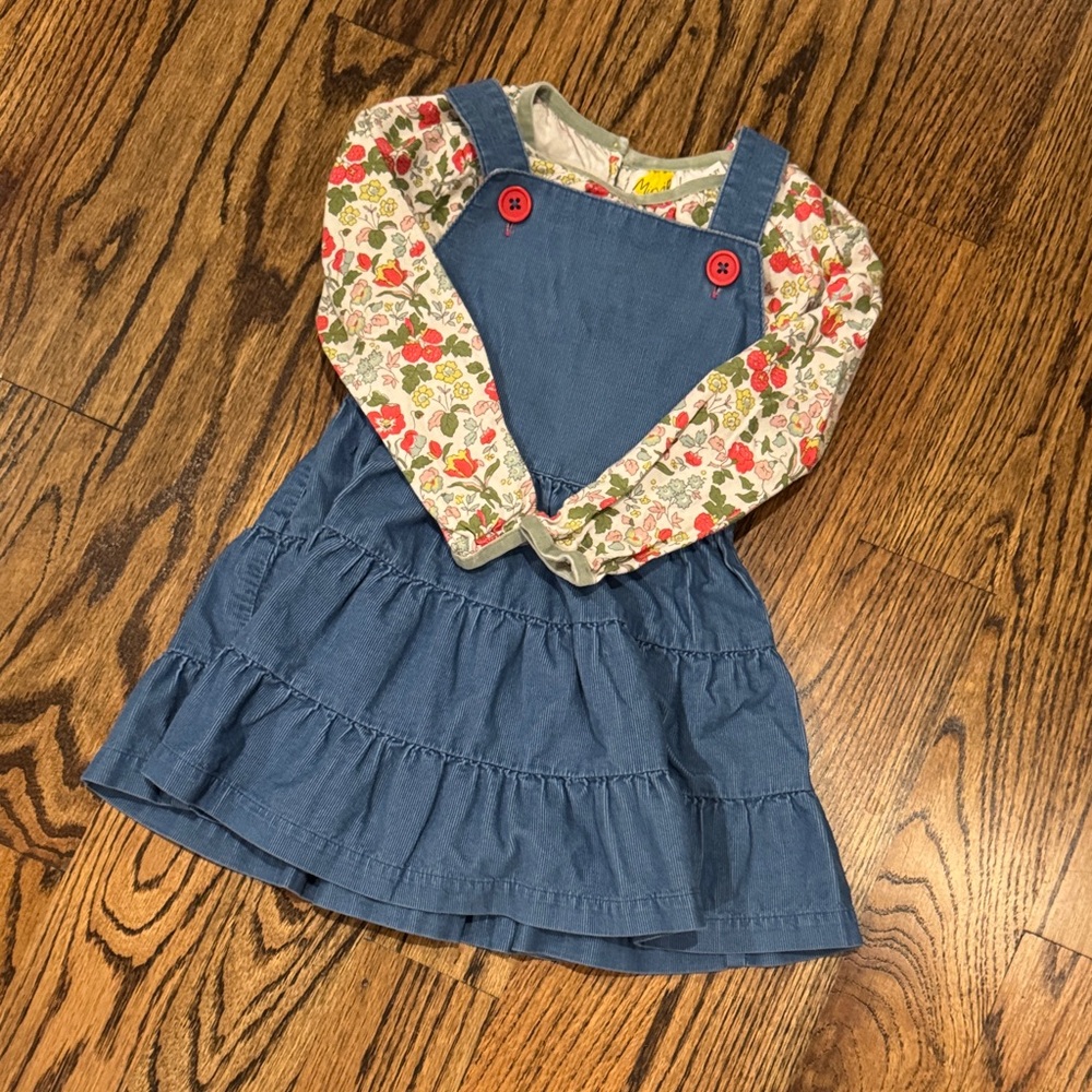 Mini Boden Blue Corduroy Dress with Floral Shirt